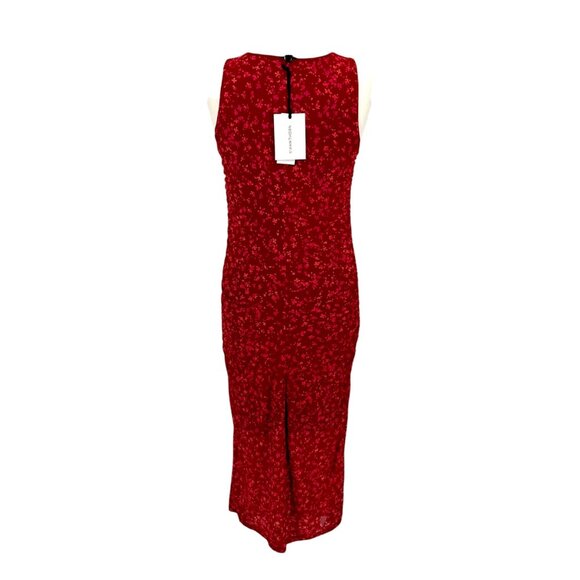 41 Hawthorn Floral Ruched Midi Mesh Overlay Dress Berry Red Pink Size Large NWT - Picture 7 of 11